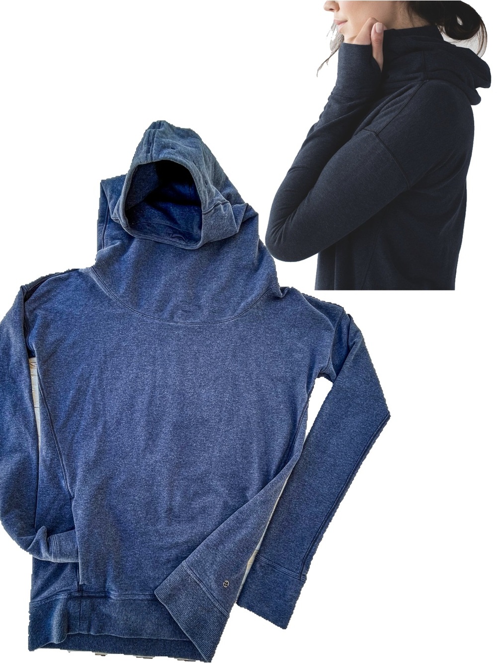 lululemon athletica Navy Stress Less Hooded Pullover Sweatshirt Size 4 EUC
